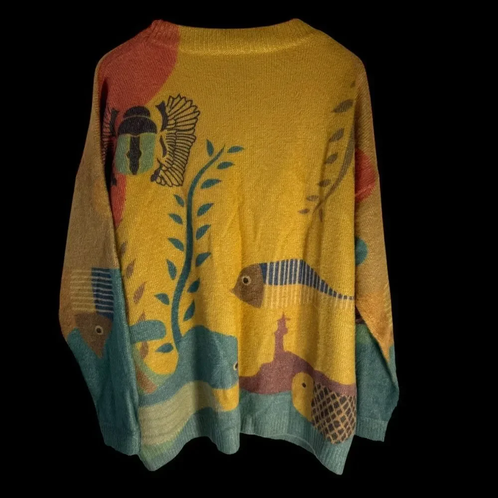 Yesno Women's Cotton/Wool Blend Golden Yellow Graphic Print‎ Sweater One Size